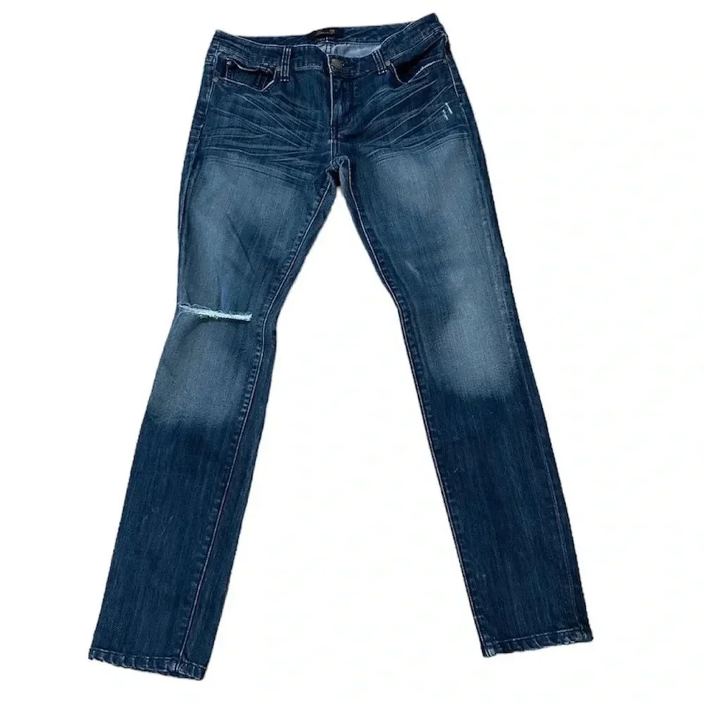 Seven7 Women's Dark Wash Mid-Rise Distressed Denim Jeans Size 8 GUC
